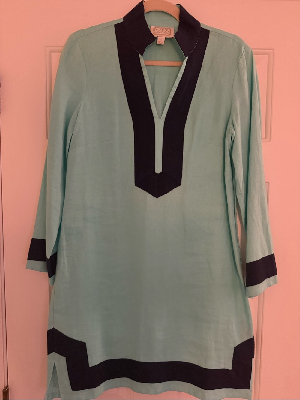 Sail to Sable Mint Dress with Navy Blue Trim